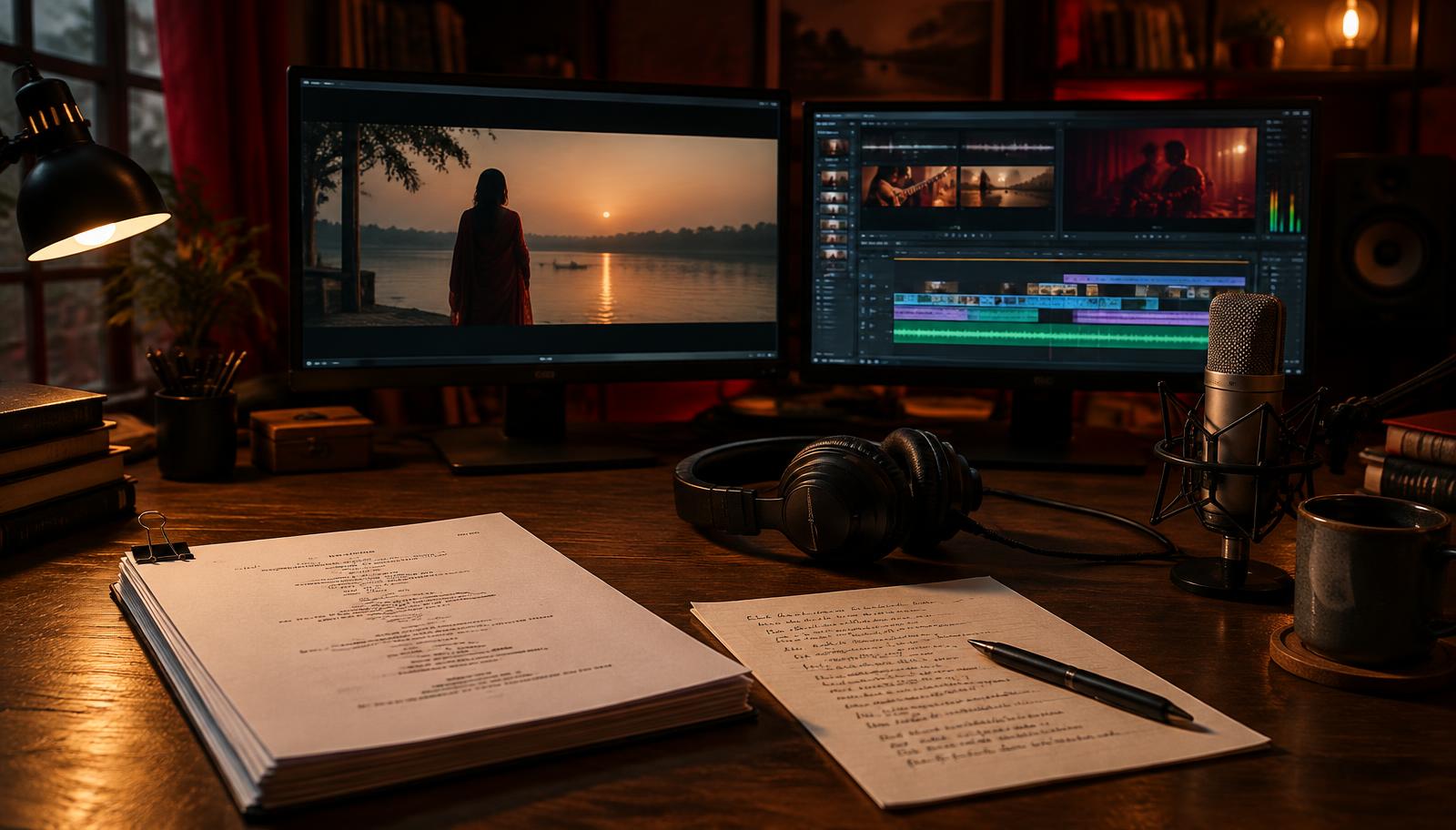 A finished screenplay and a recorded song being produced into a short film and a music video.